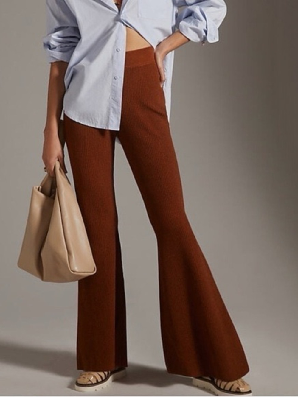 Anthropology Pilcro Ribbed High-Waisted Sweater Flare Pants